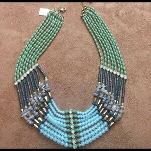 Lia Sophia GODDESS Beaded 8 Strand Green Blue Necklace Egyptian Statement Tribal
